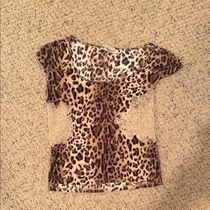 Blumarine Leopard Print Women's Top with lace detailing  and some gems.